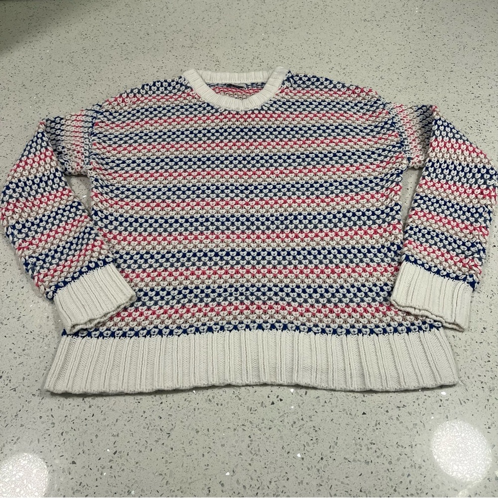 Reitman's Knit Sweater Pink Blue White Stripes Size Large